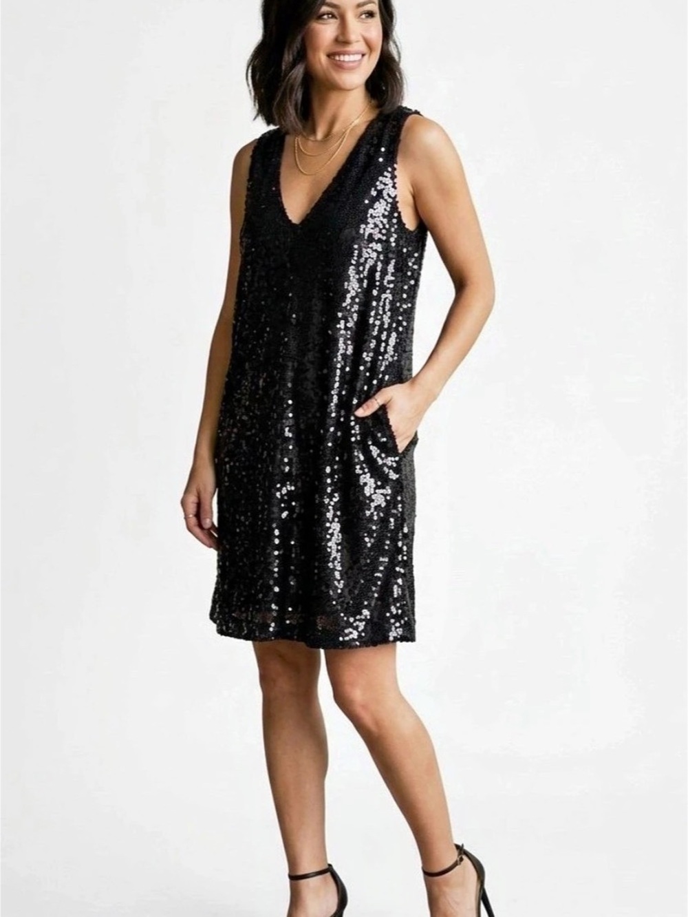 Umgee Black Sequin Mini Dress Size Medium Like New